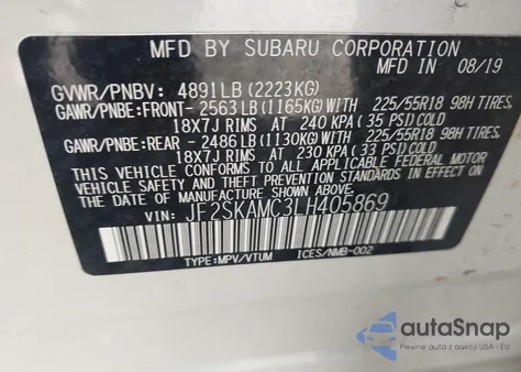 2020 Subaru Forester Sport из США, поврежденный, VIN JF2SKAMC3LH405869